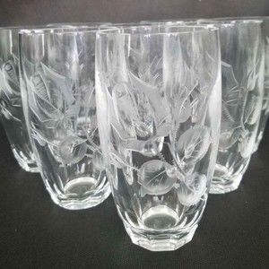 Set Of 8 VTG Crystal Classic Mikasa Rose Etched Diamond Cut Iced Tea/Water Tumbl